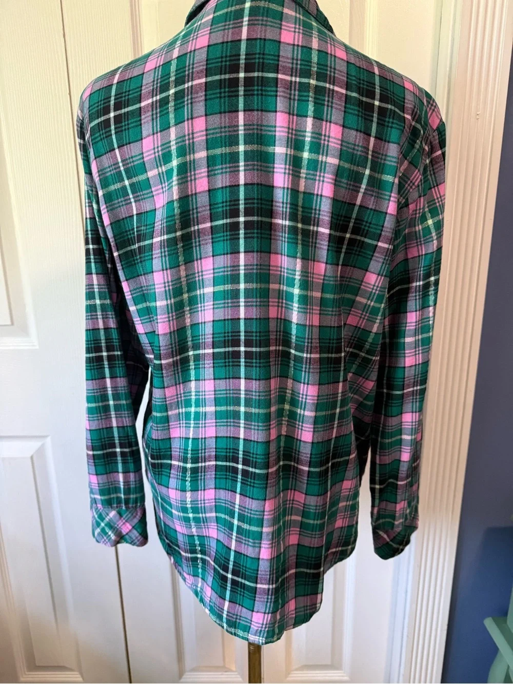 Victoria’s Secret Plaid Button Up Shirt XS -SM Metallic Thread Cotton Modal - Picture 3 of 10